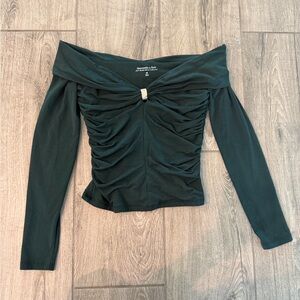 Abercrombie & Fitch Women's Off-Shoulder Green Top